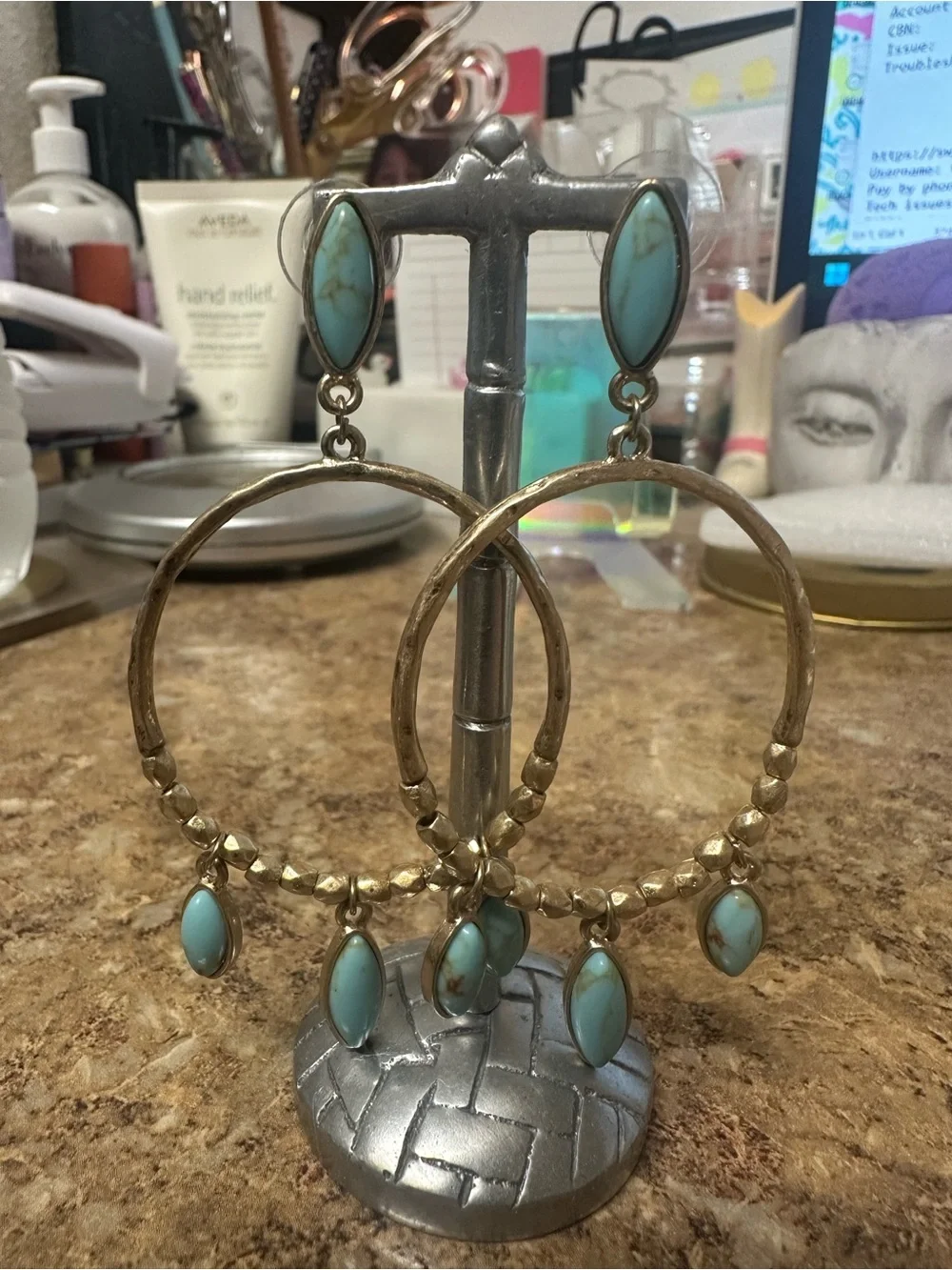 Turquoise Drop Hoop Earrings